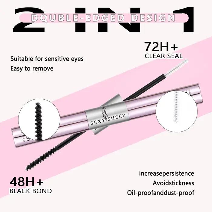 Colle à cils 2-en-1 pour extensions de cils DIY : Adhésion et scellage longue durée, tenue forte, ré