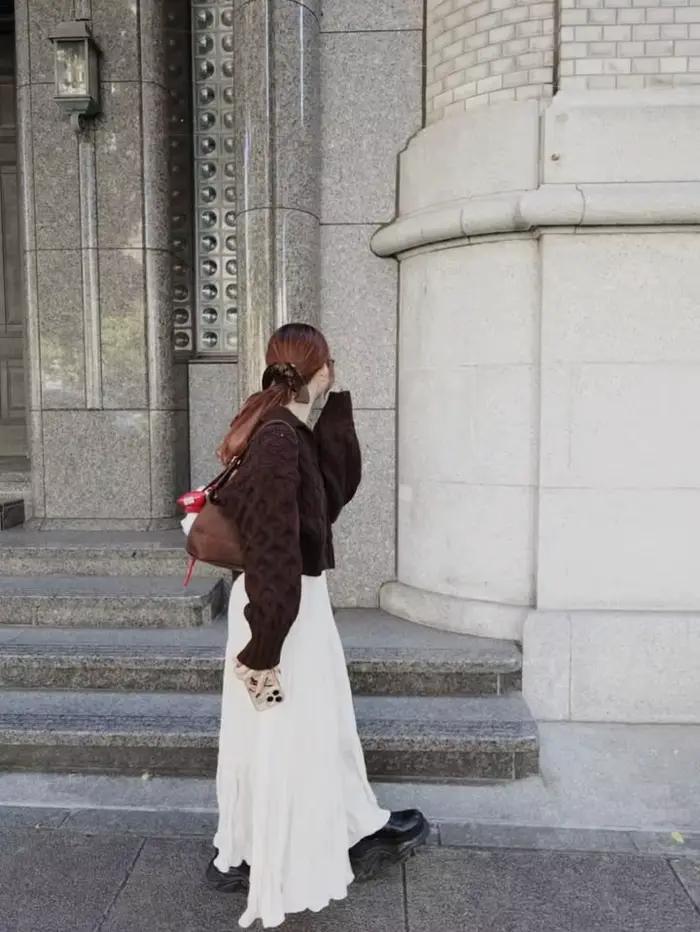 Jupes longues maxi femme blanc ivoire, taille haute, coupe trapèze, amples, décontractées, style sim
