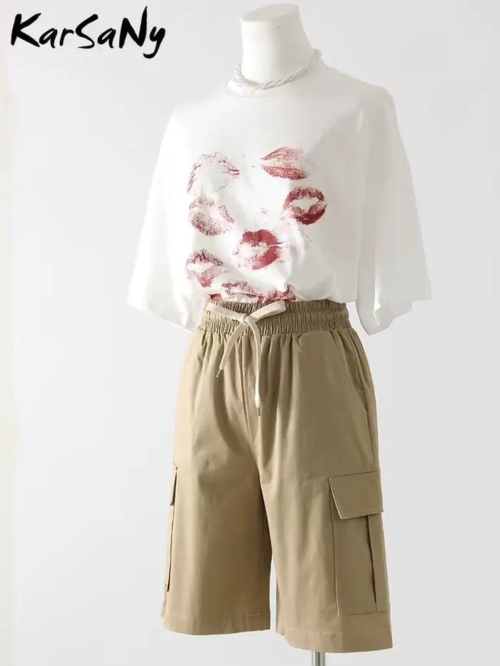 Short cargo taille haute pour femme, bermuda d'été, monochrome, grande poche, décontracté, jambe dro