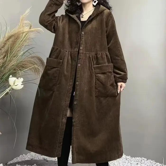 Manteau épais d'automne et d'hiver 2026, tendance, grand manteau coupe-vent marron, grande poche, ma