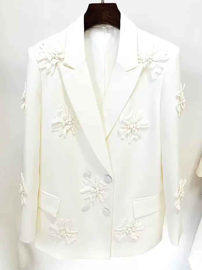HIGH STREET Nouveauté 2026 Blazer long pour femme de créateur, à double boutonnage, avec appliques f