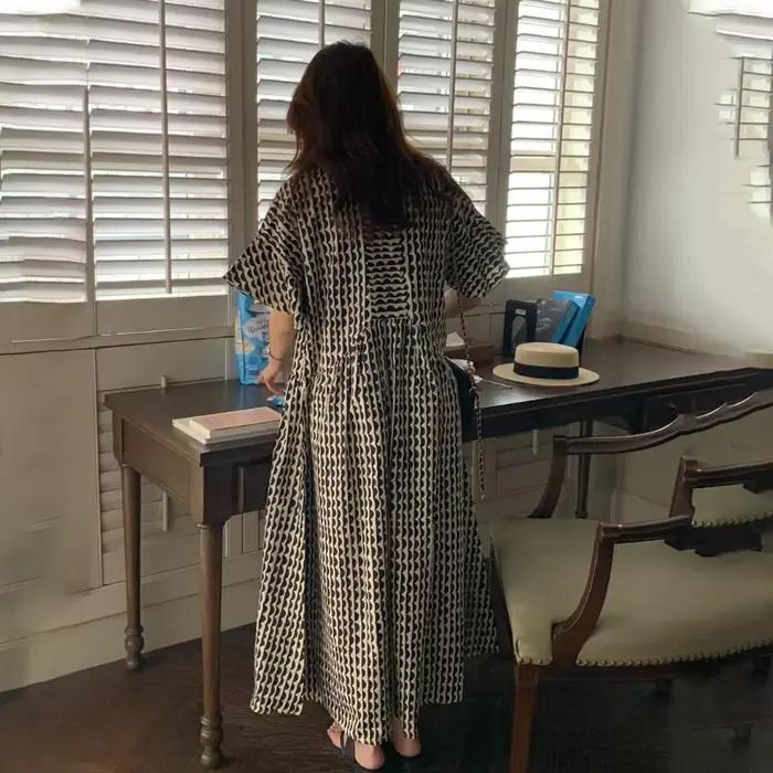Robe longue rayée à manches papillon pour femmes, robe d'été maxi, taille A-ligne, croix de croix, v