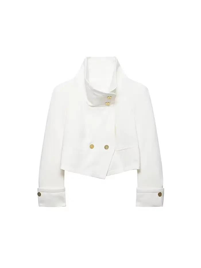 TFMLN – veste élégante pour femmes, couleur unie, manches longues, col montant, boutonnée, courtes, 