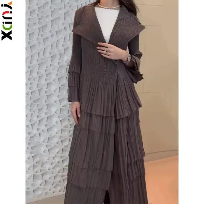YUDX-Manteau à volants plissés épissés pour femmes, revers, manches évasées complètes, bouton unique