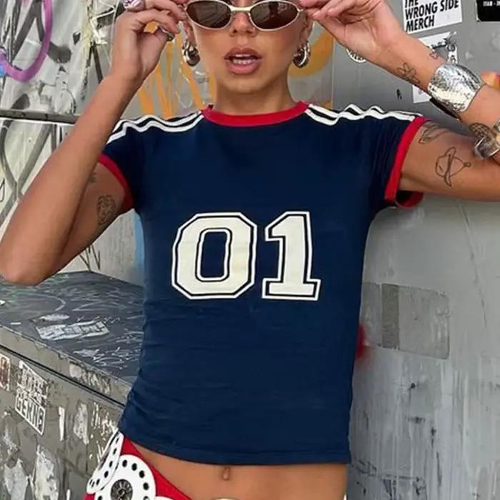 T-shirt slim à manches courtes pour bébé, haut court pour e-girl, streetwear à la mode, vêtements Y2