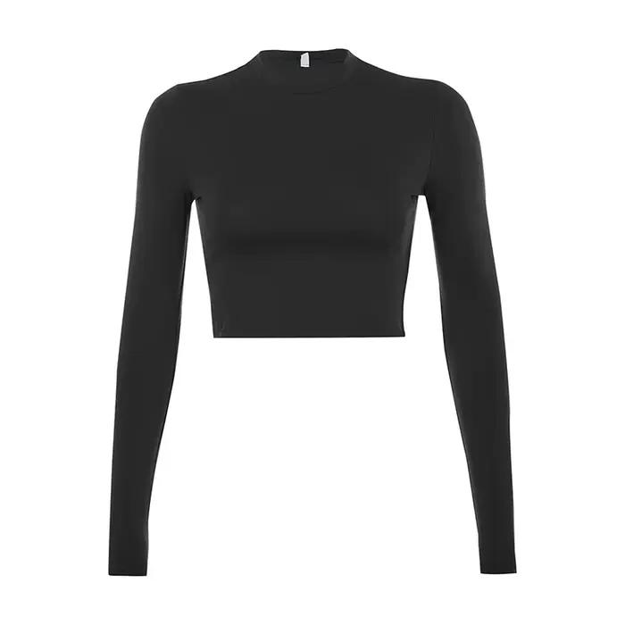 T-shirt basique à manches longues pour femmes, haut court décontracté pour dames, mode coréenne, mon