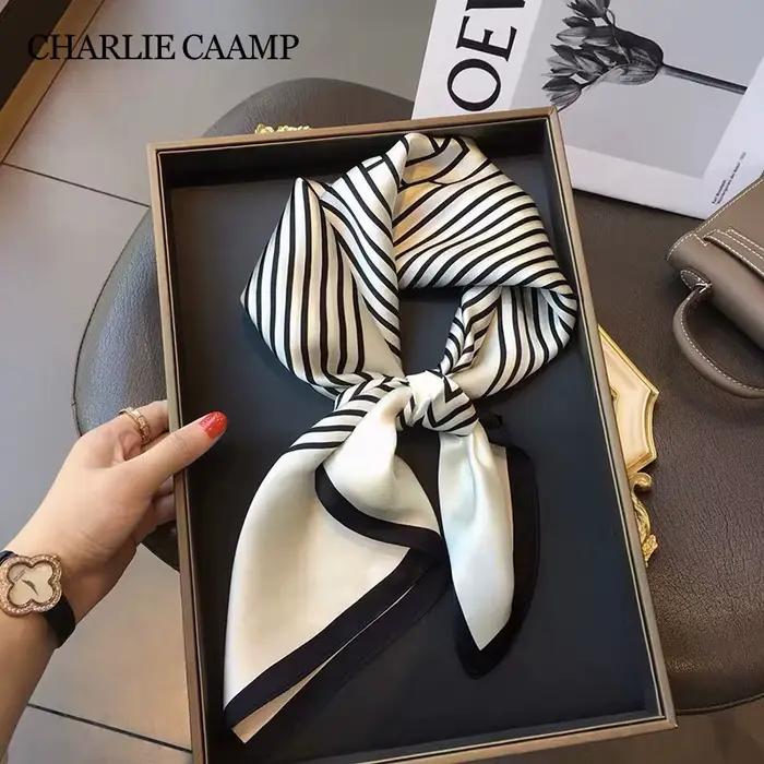 Foulard Carré à Rayures de Luxe pour Femme, Châle Rond, 70cm, pour la raq, Sauna, Hijab, Bandana, Ca