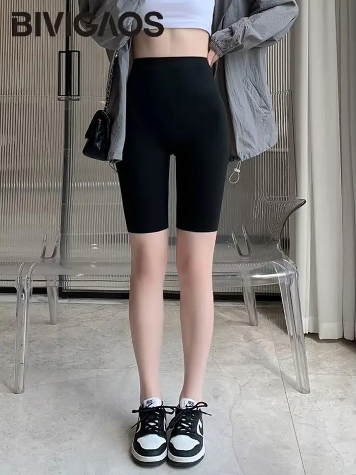 BIVIIncome OS-Short de Cyclisme Taille Haute pour Femme, Slim, Longueur Genou, Biker, Yoga Sports, L