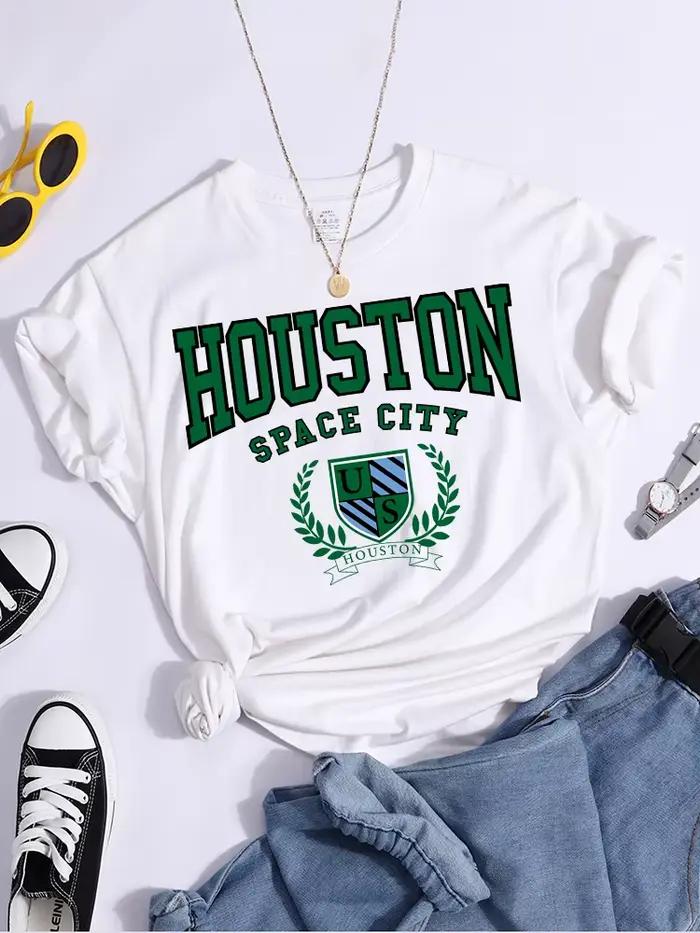 Bouston Space City imprimer femme T-Shirts Vintage T-Shirts amples Niche Vintage haut individuel t-s