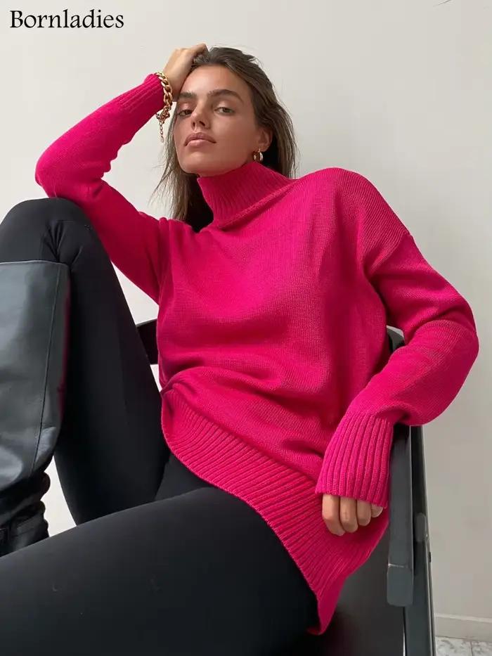 Bornladies-Pull à Col Roulé pour Femme, Vêtement Chaud, Décontracté, pour Automne et Hiver