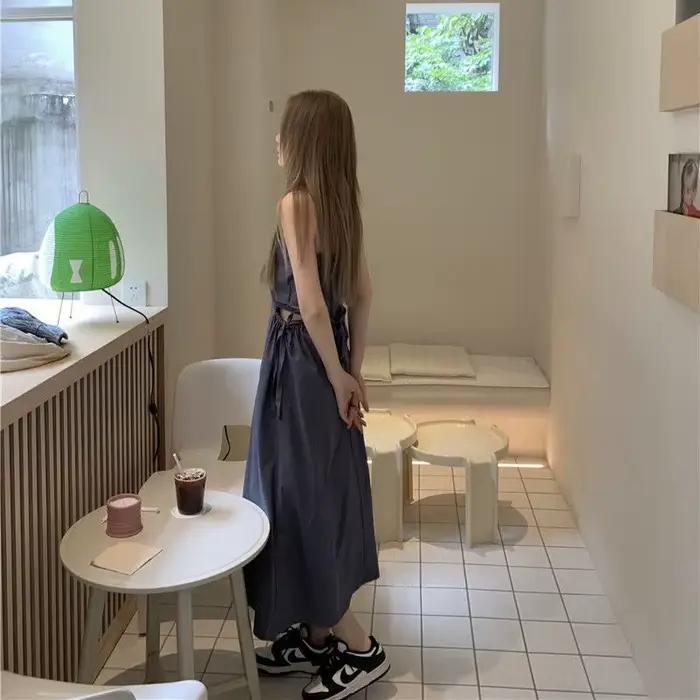 FIBRfur s-Robe trapèze chic pour femme, couleur unie, élégante, simple, bretelles spaghetti, basique