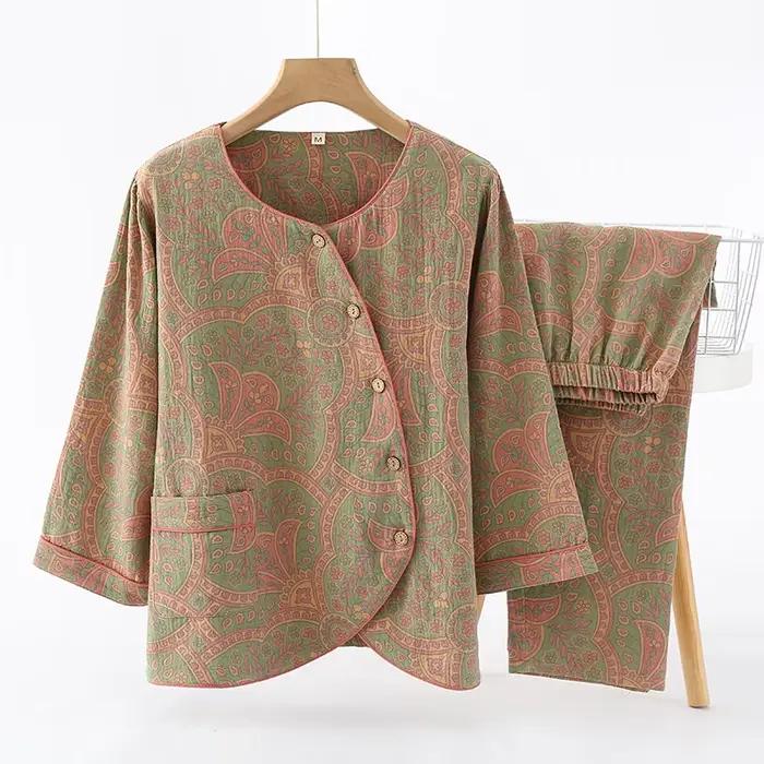 Pyjamas pour femmes 2 pièces tenue vêtements de nuit pyjamas 100% coton maison vêtements 2024 printe