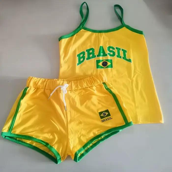 Ensemble deux pièces Y2k fronde + short, débardeur imprimé de lettres brésiliennes, dos nu, Slim, sa