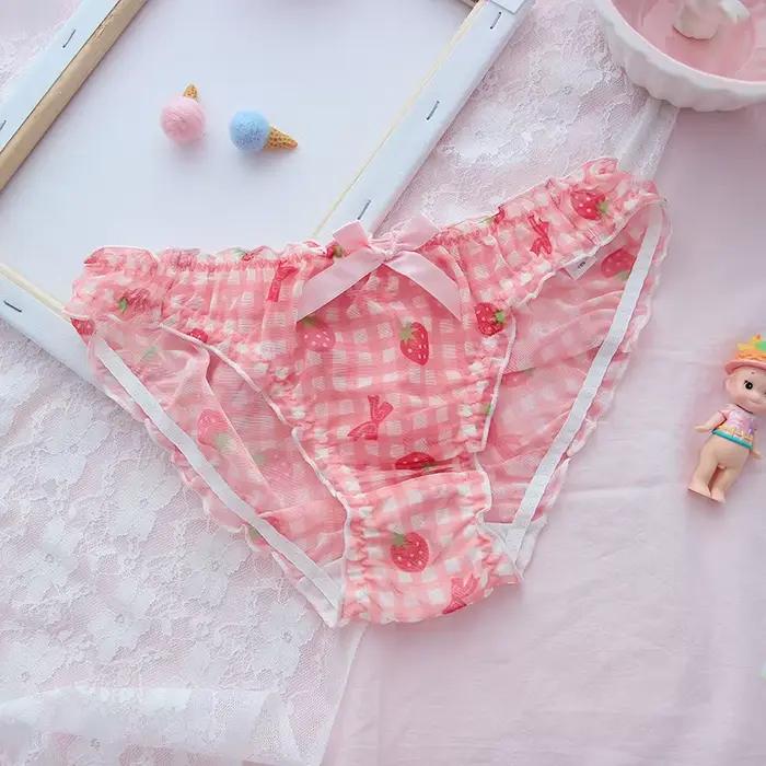 Mignon écolière fraise culotte Sexy maille sous-vêtements respirants japonais Kawaii Lolita Lingerie