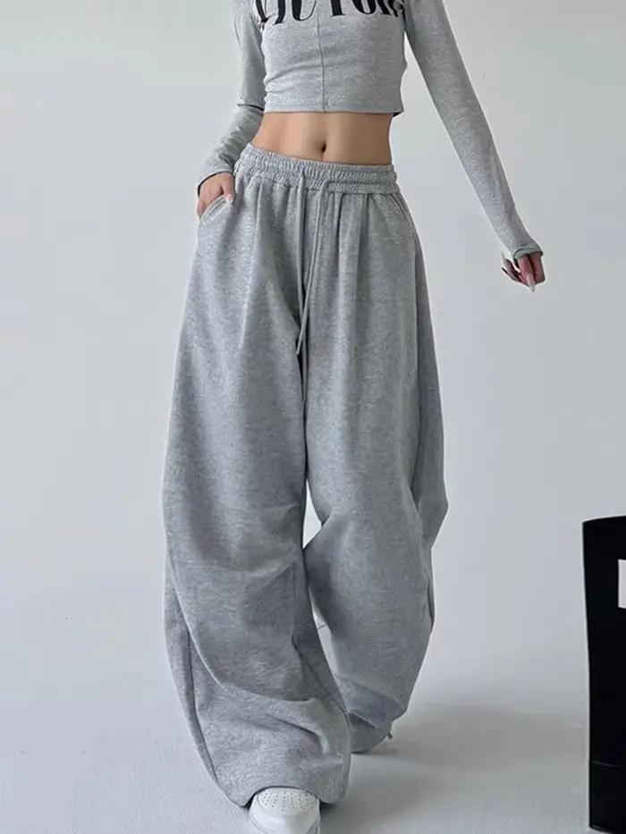 Y2K Harajuku pantalon de survêtement à jambes larges femmes Streetwear Baggy surdimensionné gris pan