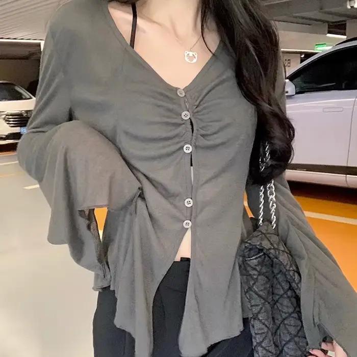 Cardigan fin d'été pour femmes, Sexy, transparent, simple boutonnage, col en v, Harajuku, mode corée