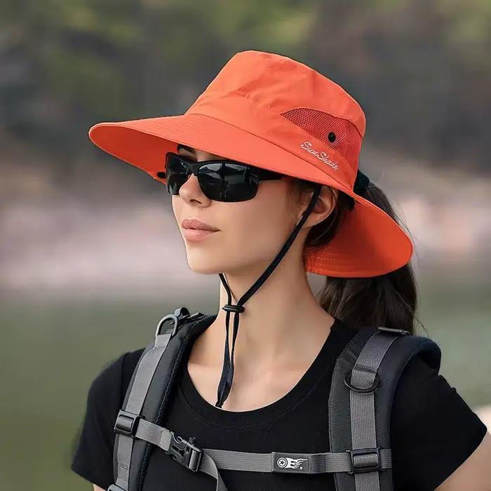 Xinbaoguan-Chapeau de soleil d'extérieur 100% polyester pour femme, respirant, pliant, avec trou pou
