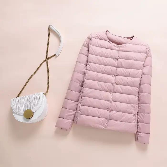 Doudoune ultralégère sans col pour femme, manteau coréen en duvet de canard, Parkas rembourré portab