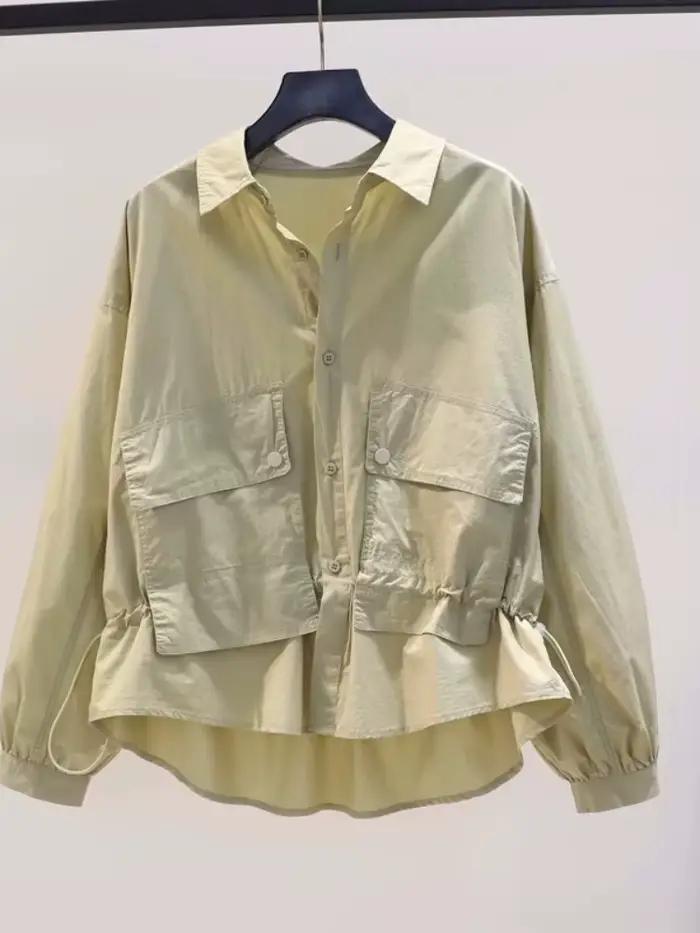 Chemise 50% Coton à Manches sulfpour Femme, Chemisier à Poches, Double Haut, Nouvelle Collection Pri