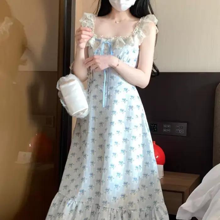 Robe imprimée pastorale française pour femmes, douce, douce, voyage d'été, plage, longue robe à carr