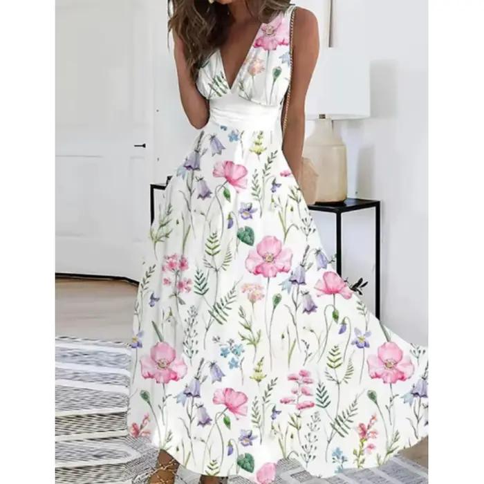 Robe mi-longue élégante pour femmes, tenue d'été, taille haute, sans manches, imprimée, Sexy, été, Л