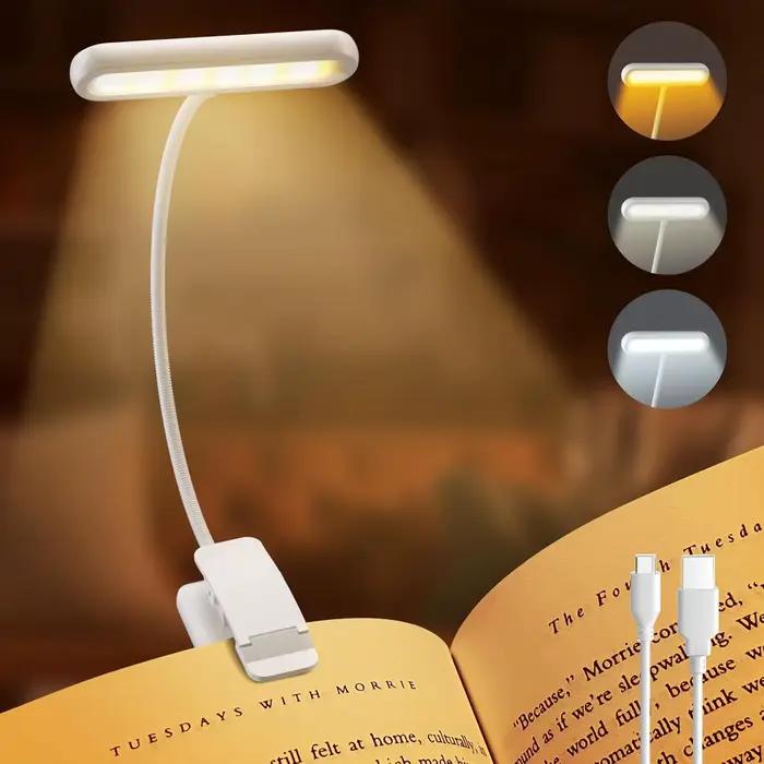 Lampe de lecture USB rechargeable, lumière blanche chaude, froide et du jour, portable, flexible, fa