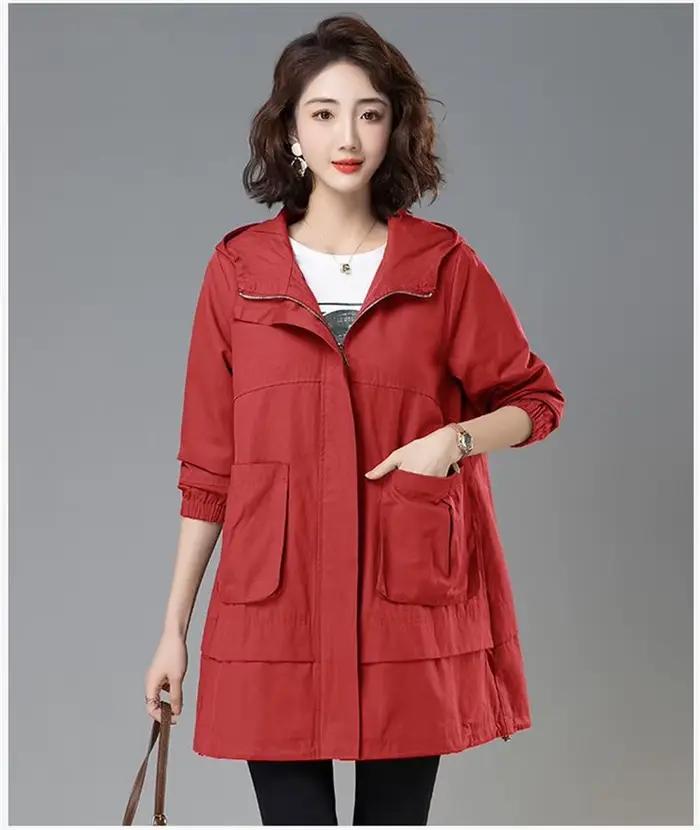 Manteau à capuche semi-long pour femme, coupe-vent féminin, manteau à manches longues, nouveau, été,