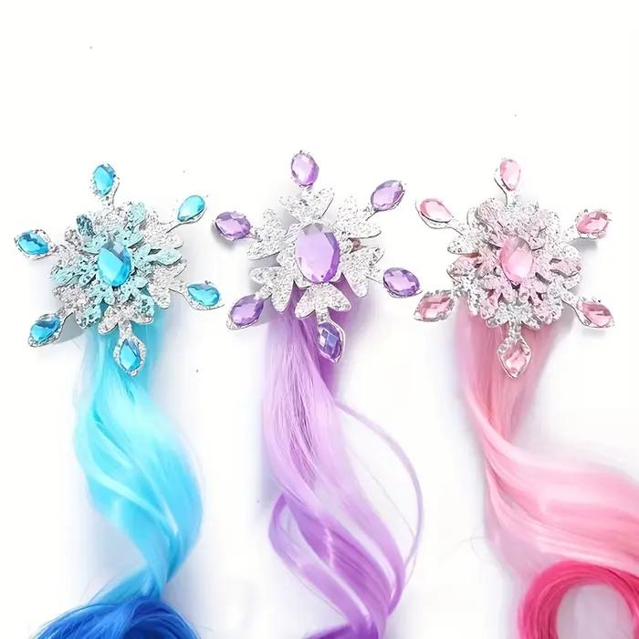 Perruque colorée pour enfants, pinces à cheveux, reine des neiges, cheveux longs bouclés dégradés su