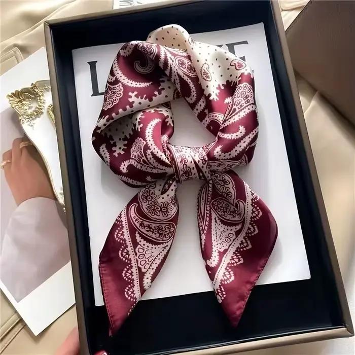 Foulard carré imprimé Paisley pour femmes, en Satin doux, semblable à de la soie, fin, Style Mature,