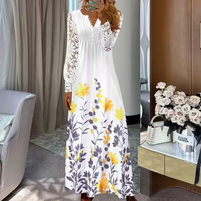 Bef123-Robe à volants en dentelle pour femmes, boutons, style Boho, vintage, élégante, fête, grande,