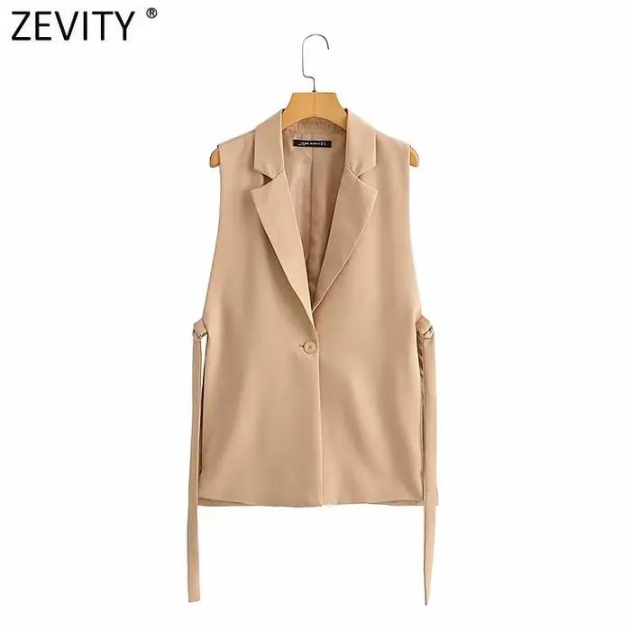 Zevity-Gilet fendu sur le côté pour femme, Vêtements d'extérieur chics, Mode féminine, Solide, Un bo