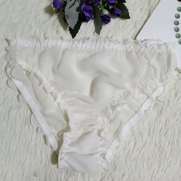 Lingerie Sexy Semi transparente en soie à volants, sous-vêtements en soie de mûrier pour Couple, Sis