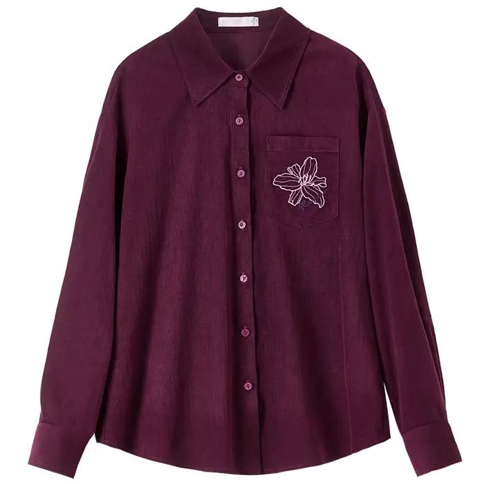 Chemise en velours côtelé de coton SENTUBILA pour femme, collection automne 2026, décontractée, brod