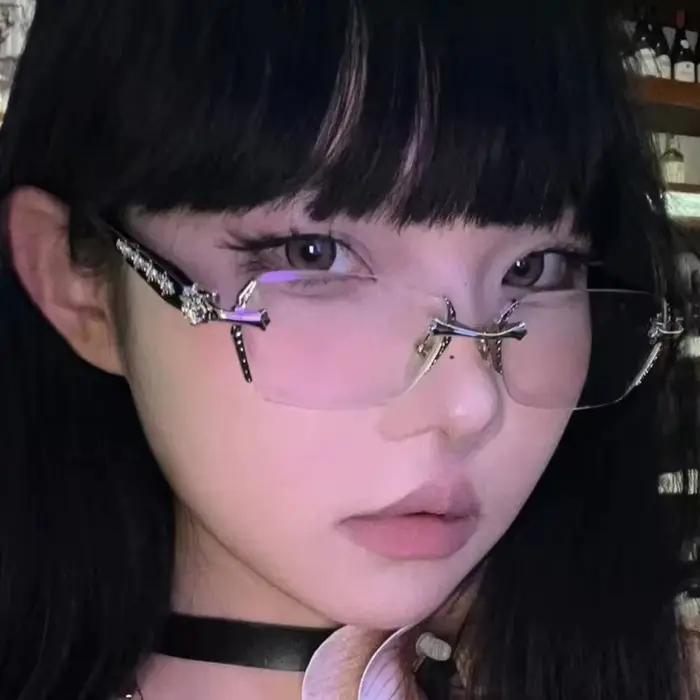 Y2K – lunettes Vintage sans cadre à bords coupés, Anti-fatigue oculaire en métal, Anti-lumière bleue