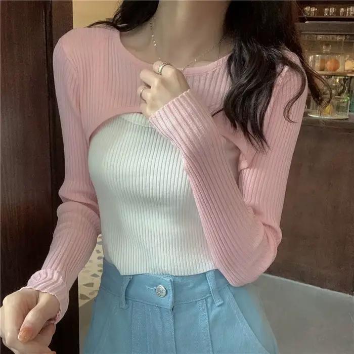Crop Top à Manches sulfet Col Rond pour Femme, Vêtement Décontracté et Doux, Style Hipster
