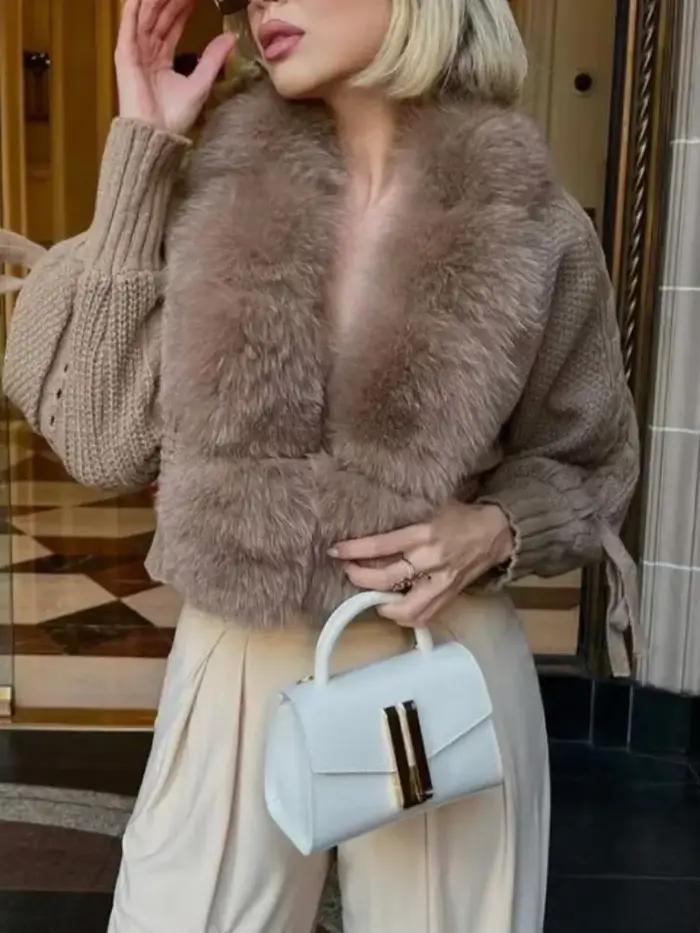 2024 hiver nouvelle mode tricot Cardigan patte manteau femmes décontracté réel manteau de fourrure d