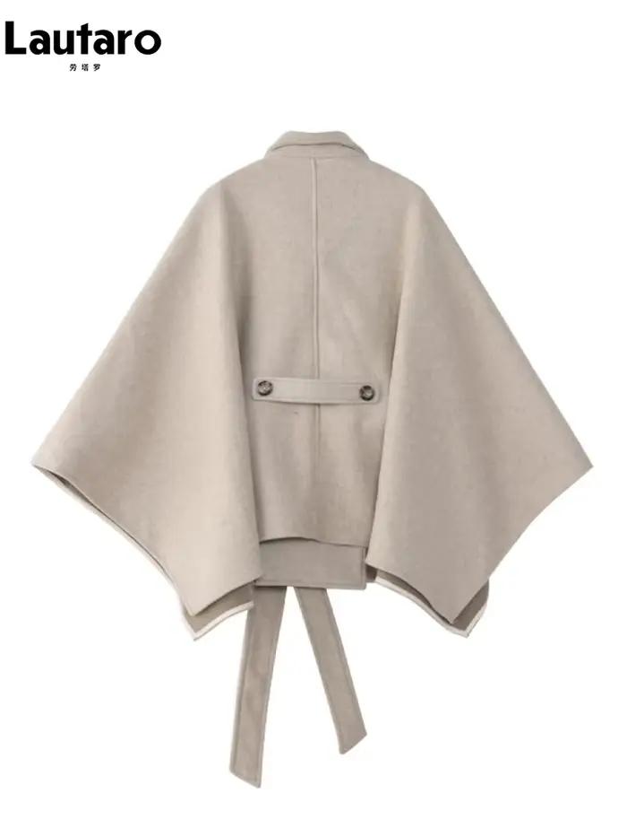 Lautaro-Manteau court en laine douce pour femme, Capes de luxe, Taille haute, Vintage, Automne, Hive