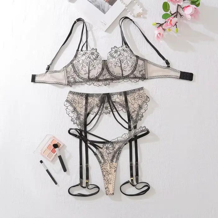 Lingerie sexy et érotique pour femmes, avec broderie fantaisie en dentelle, sous-vêtements éthiques,