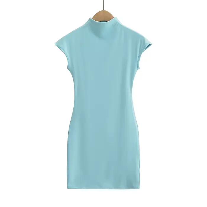 Mini-robes tricotées pour femmes, vêtements vintage sexy, robes noires, manches courtes, col roulé, 