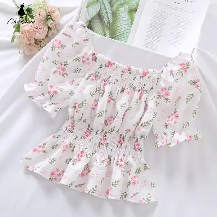 Chemisier court en mousseline de soie pour femme, haut court, design plissé à bord agarique, taille 