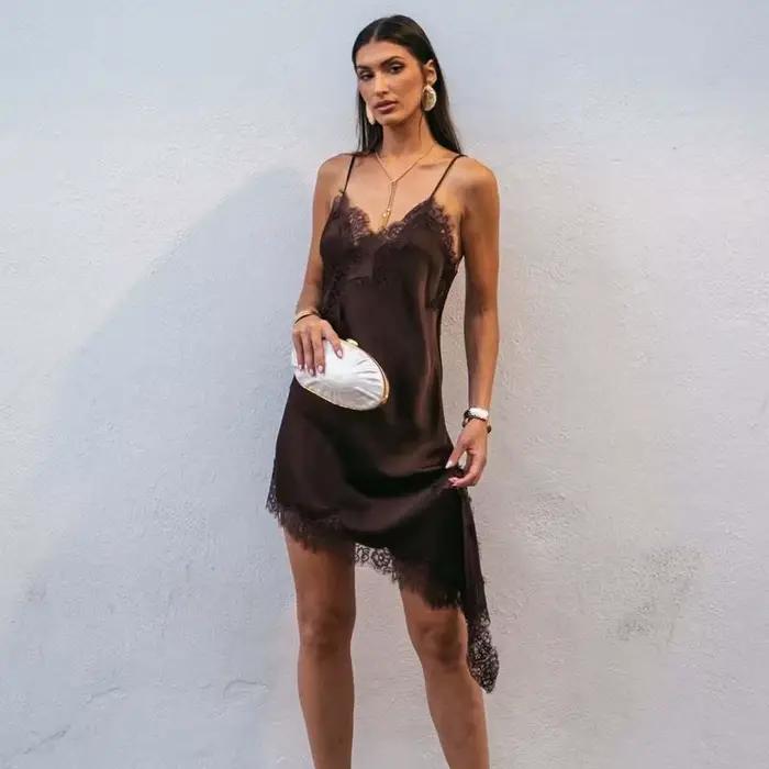 MUJER dentelle Slip Mini robe femmes Satin dos nu robe d'été femme asymétrique fête femmes robe Sexy