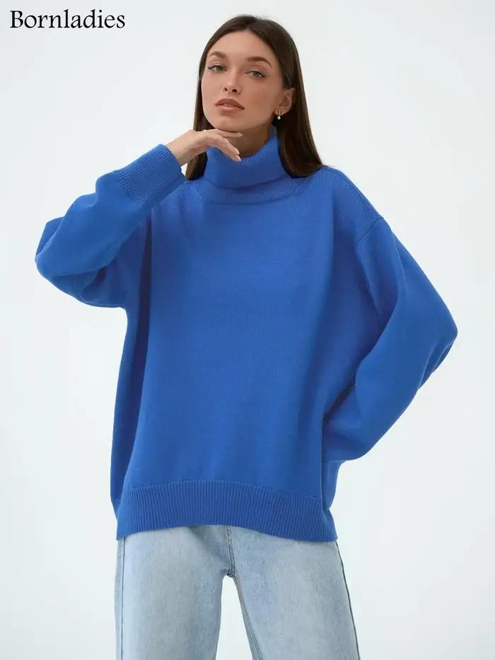 Bornladies-Pull à Col Roulé pour Femme, Vêtement Chaud, Décontracté, pour Automne et Hiver