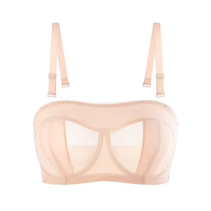 Soutiens-gorge sans bretelles pour femmes, couverture complète transparente, dentelle à armatures mu