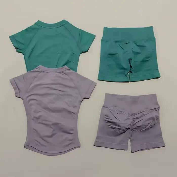 Ensemble de sport 2 pièces pour femme, haut de yoga à manches courtes en tricot sans couture, ensemb