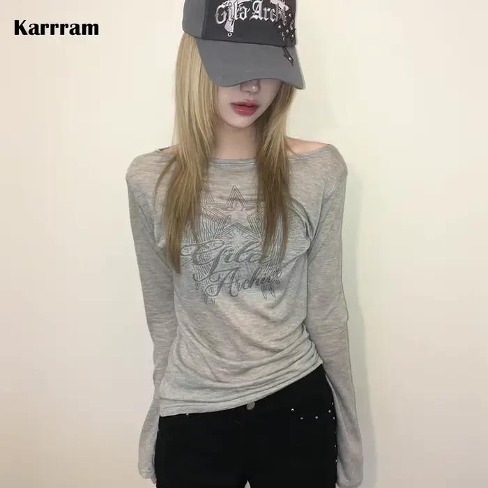 Tops en tricot à imprimé lettres Y2k japonais Karrram, tricot à manches longues coréen des années 20