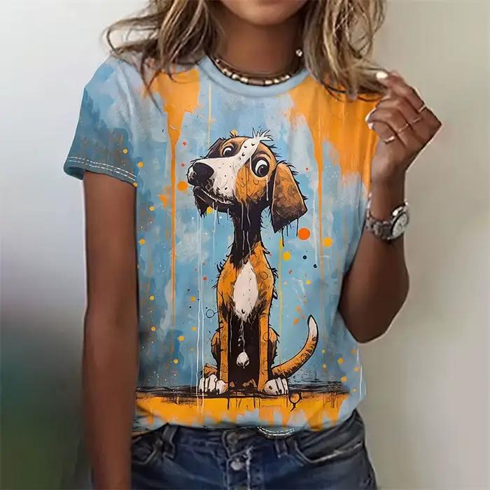 T-shirt imprimé en 3D Kawaii chat chien pour femmes, t-shirts graphiques animaux drôles, t-shirts d'