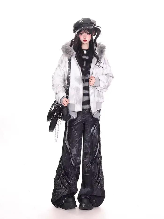 Jean de travail à motif serpent camouflage rétro américain pour filles de rue, hip-hop, ample, jambe