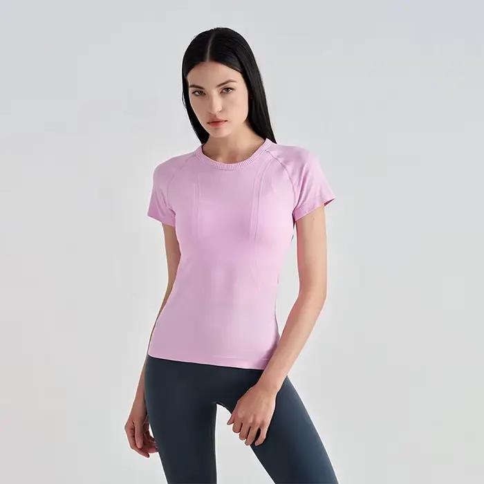 SOISOU femmes haut sans couture sec rapide respirant gymnase Yoga à manches courtes t-shirts Fitness