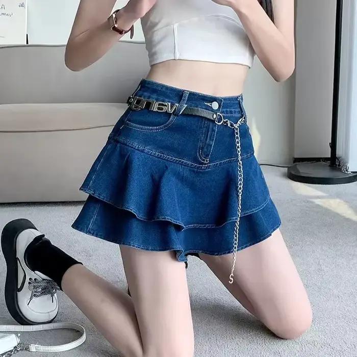 Vintage Denim Mini jupes femmes été Sexy couleur unie robe de bal jupes jean femme décontracté poche