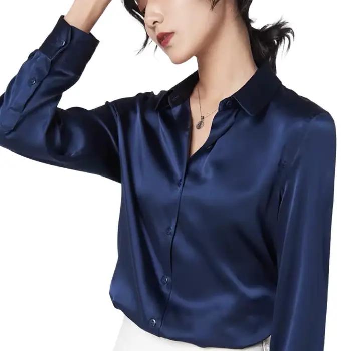 Élégant Satin à manches longues Blouses femmes 2025 Vintage bordeaux blanc chemise en soie femmes dé